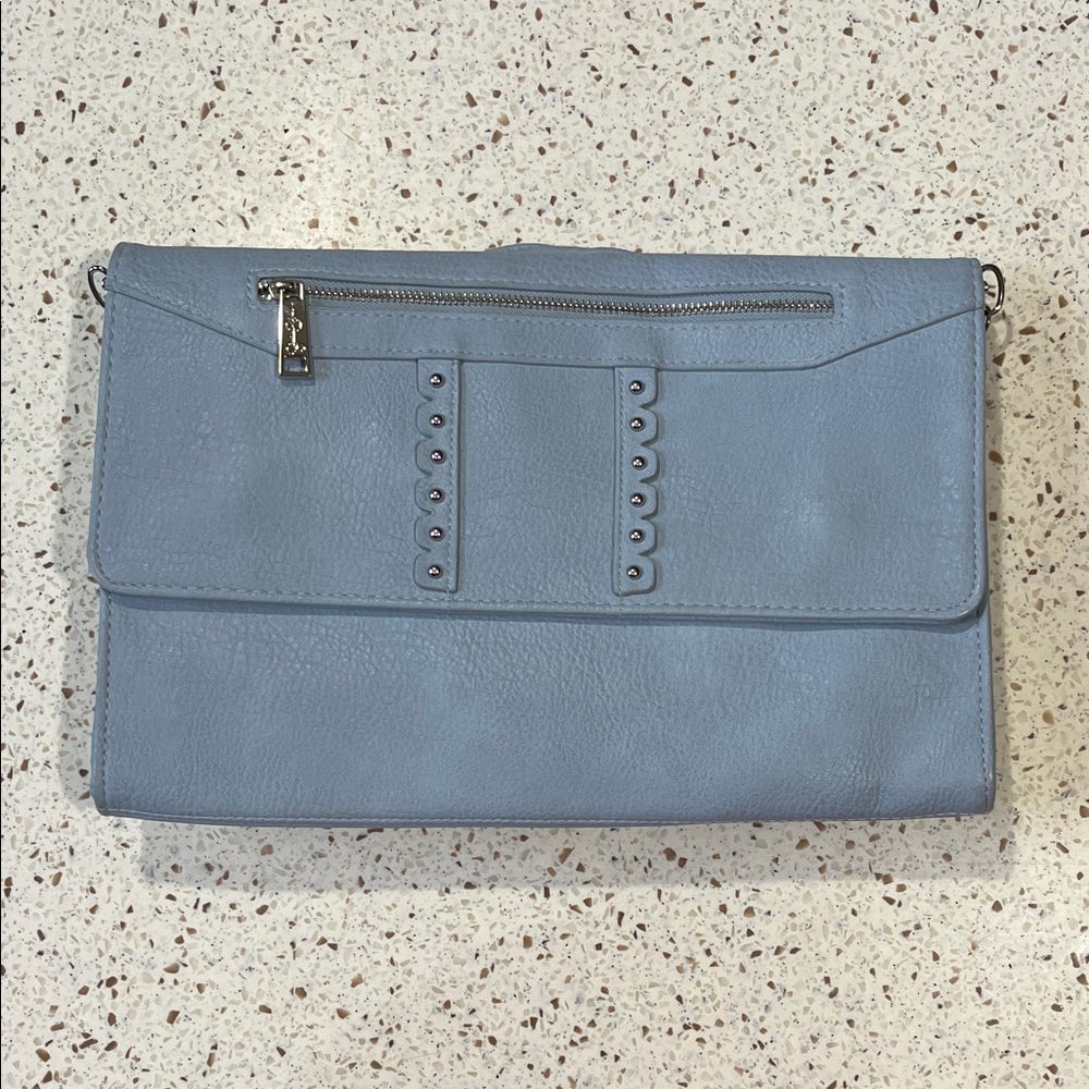 Jessica Simpson Light Blue 2 in 1 crossbody and clutch purse with Silver Accents